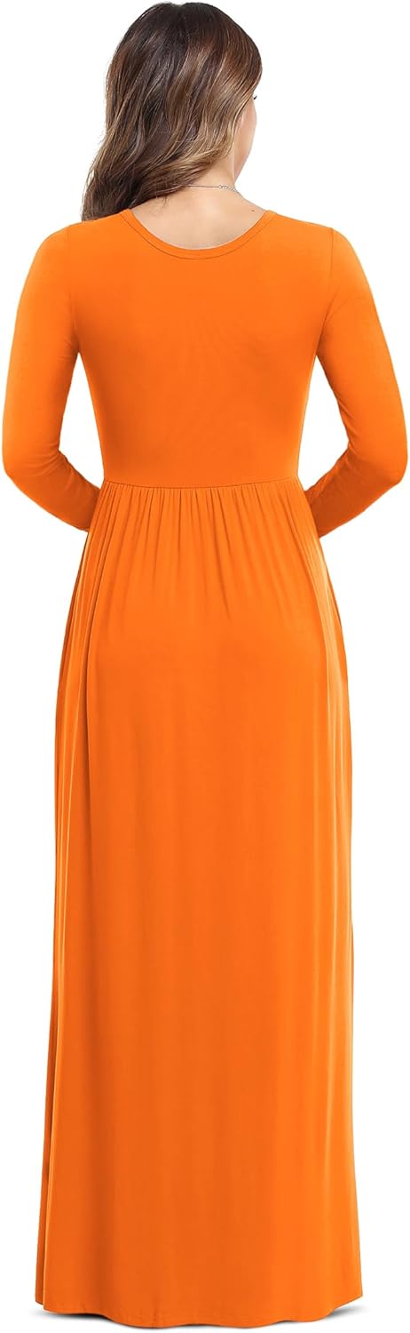 VIISHOW Women's Long Sleeve Loose Plain Maxi Dresses Casual Long Dresses with Pockets