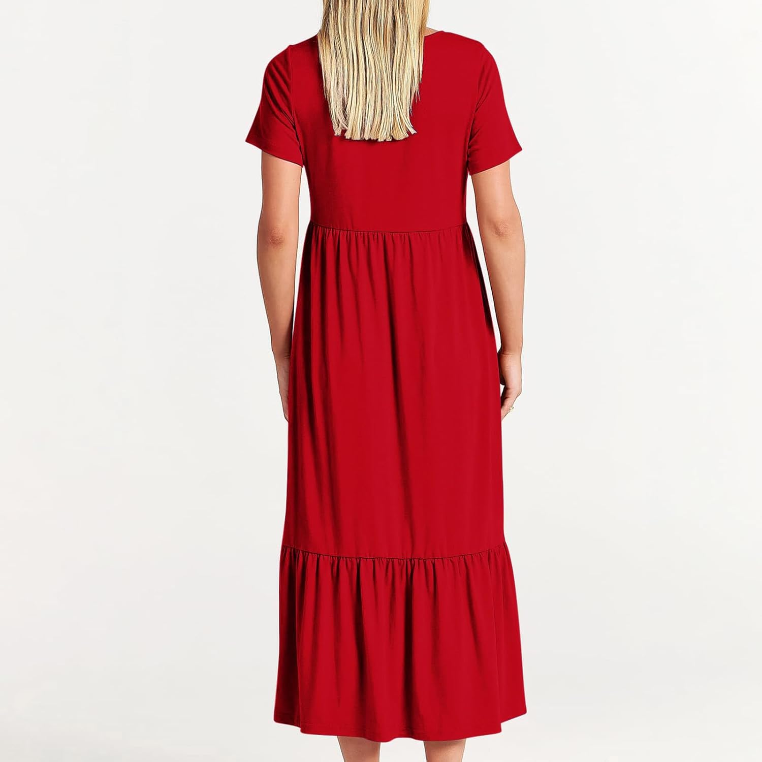 XUNRYAN Summer Dresses for Women 2024 Casual Calf Length Maxi Dress Pleated Flowy Tiered Swing Beach Sundress with Pockets