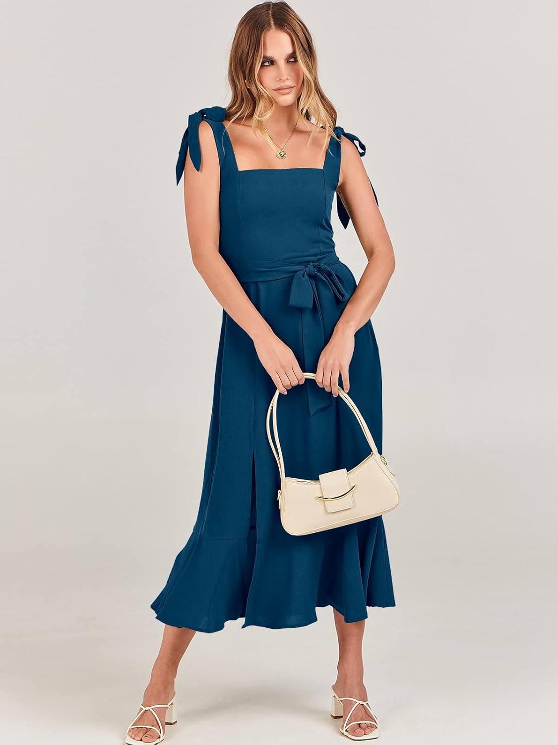 ANRABESS Women's Square Neck Ruffle Split Midi Elegant Formal Wedding Guest Cocktail Bridesmaid Graduation Party Dresses