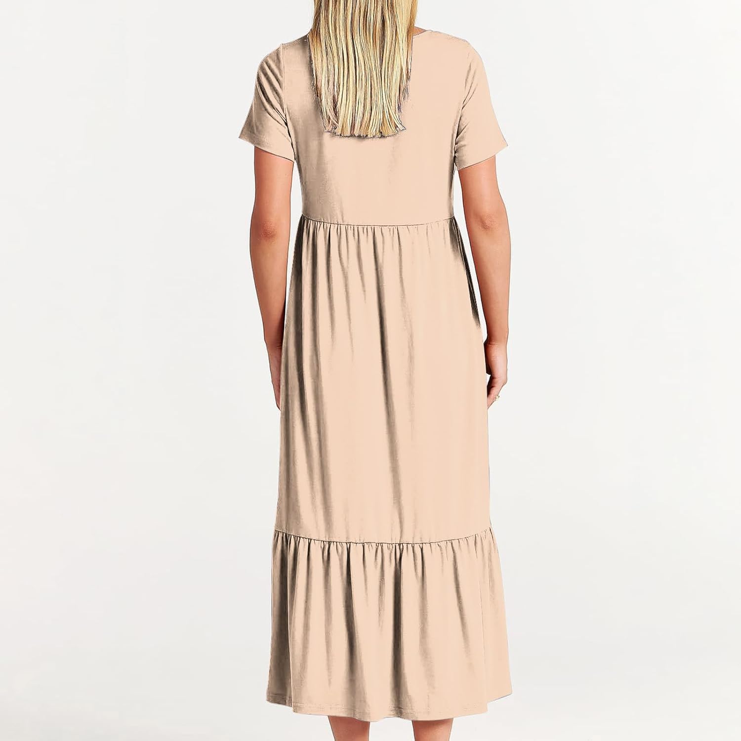 XUNRYAN Summer Dresses for Women 2024 Casual Calf Length Maxi Dress Pleated Flowy Tiered Swing Beach Sundress with Pockets