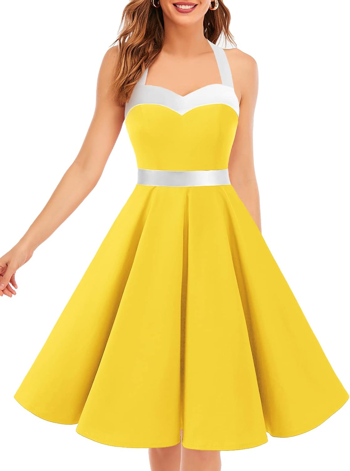 DRESSTELLS Women's Vintage 1950s Cocktail Party Dress Retro Wedding Guest Halter Rockabilly Swing Dresses