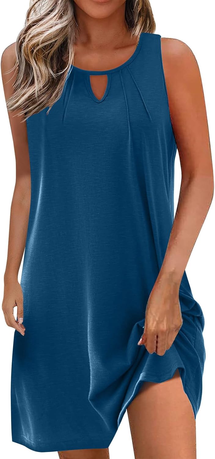 Summer Dresses for Women 2025 Beach Cover Ups Sleeveless Mini Dress Ruffle Tshirt Dress Vacation Casual Dresses