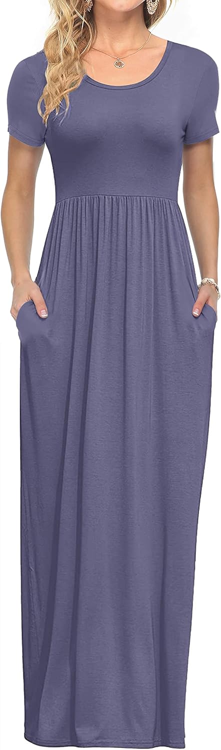 AUSELILY Women's Short Sleeve Loose Plain Casual Long Maxi Dresses for Women 2025
