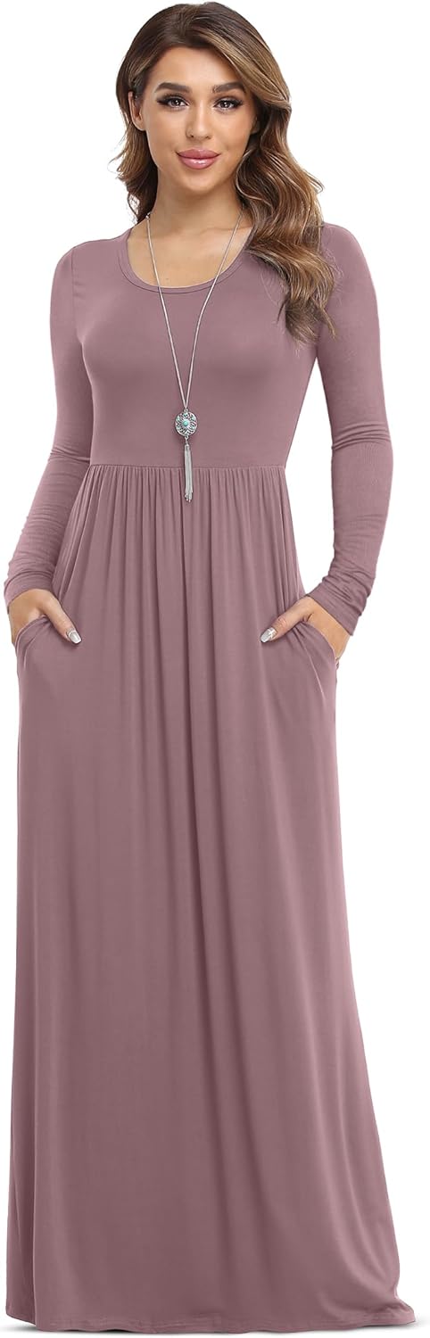 VIISHOW Women's Long Sleeve Loose Plain Maxi Dresses Casual Long Dresses with Pockets