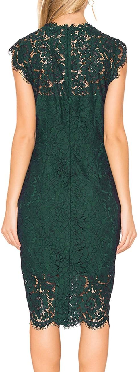 MEROKEETY Women's Sleeveless Lace Floral Elegant Cocktail Dress Crew Neck Knee Length for Party