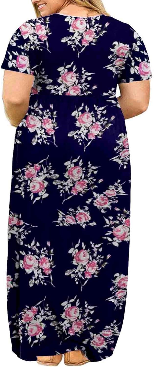 Kancystore Women's Short Sleeve Plus Size Maxi Dress with Pockets Loose Casual Summer Dresses