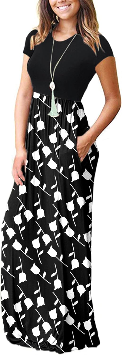 AUSELILY Women's Short Sleeve Loose Plain Casual Long Maxi Dresses for Women 2025