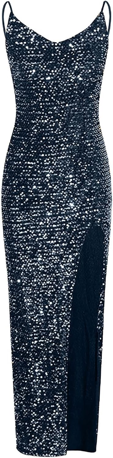 Spaghetti Straps Sequin Prom Dresses Long Mermaid Glitter Backless Evening Party Gowns Slit Wedding Guests Dresses