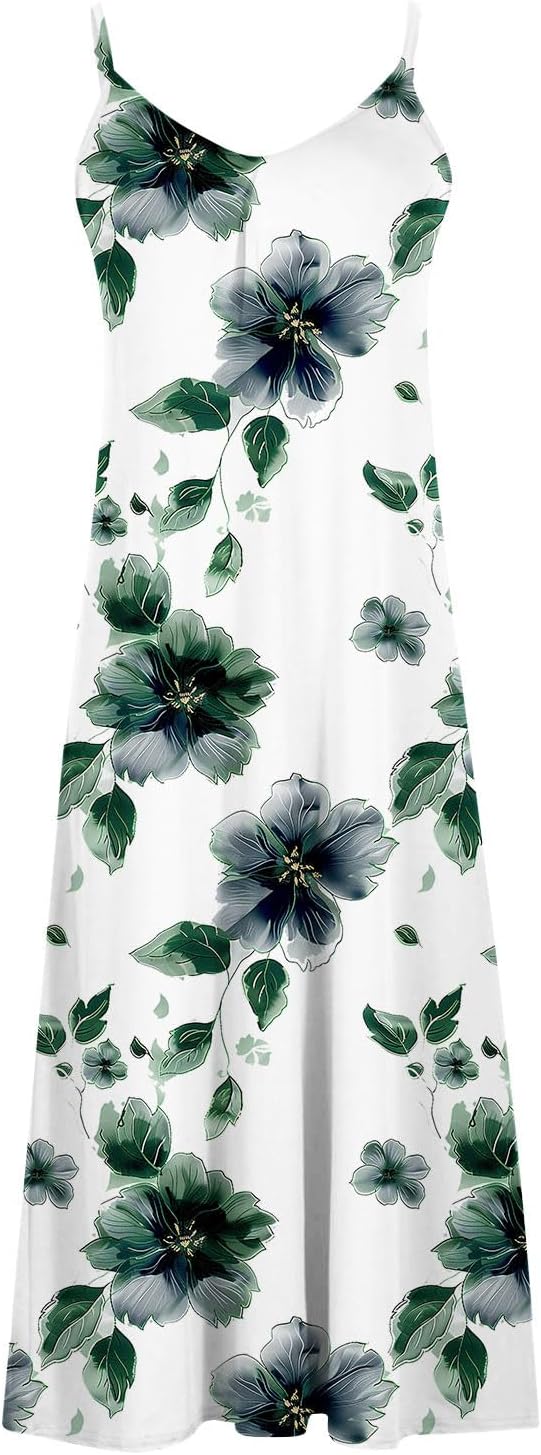 Womens Floral Maxi Dresses Spaghetti Strap Casual Summer Long Dress Vneck Flowy Boho Beach Sundress Vacation Outfits