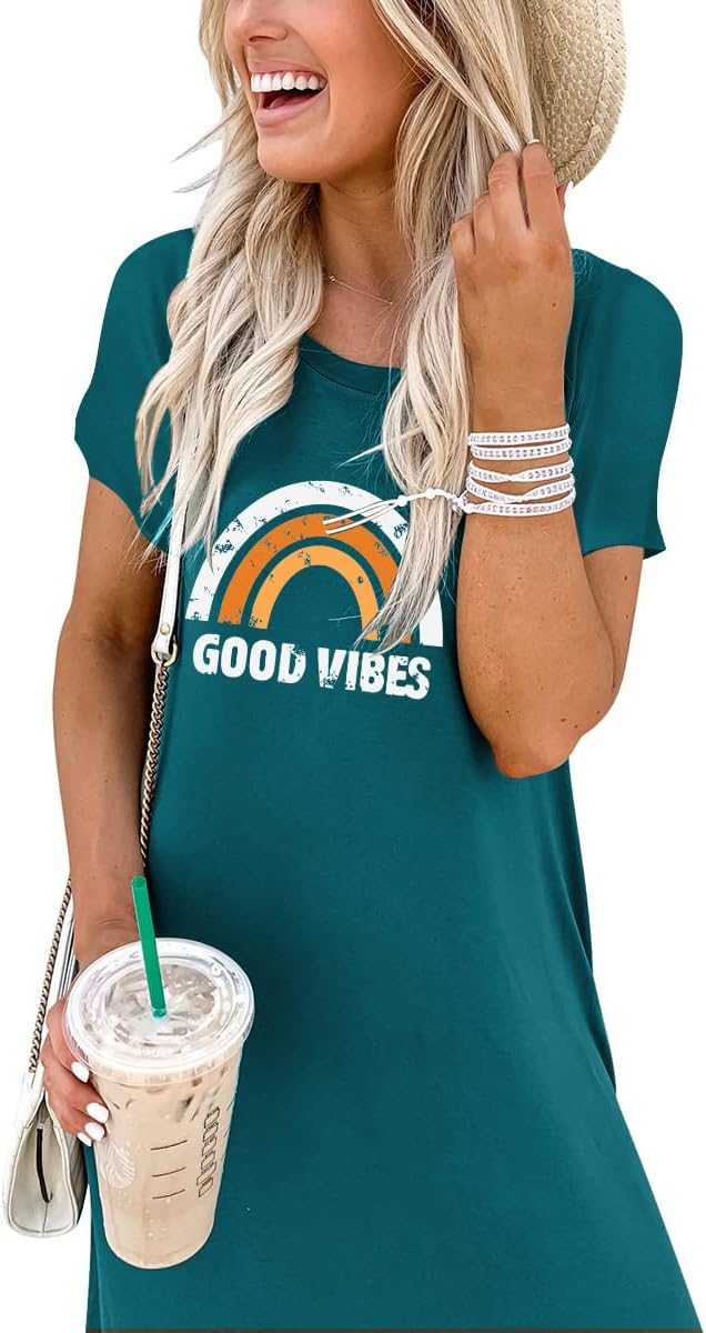 ANRABESS Women's Summer Casual Loose Short Sleeve Long T Shirt Dress Split Maxi Beach Sundress Travel Vacation Outfits