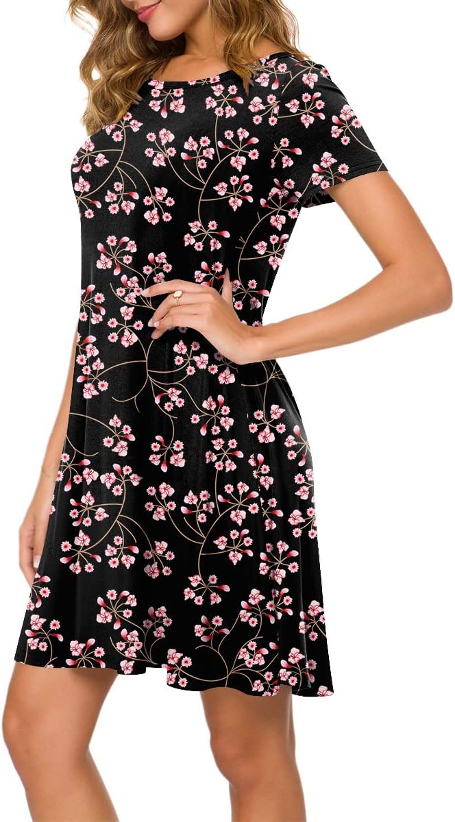 POPYOUNG 2025 Women's Summer Casual T-Shirt Dresses Crew Neck Beach Cover Up Sun Dress