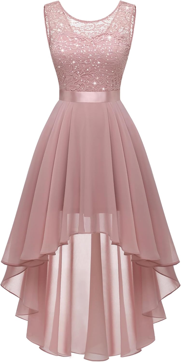 BeryLove Cocktail Prom Dresses 2025 Formal Wedding Guest Dresses Sleeveless Lace High Low Homecoming Dress