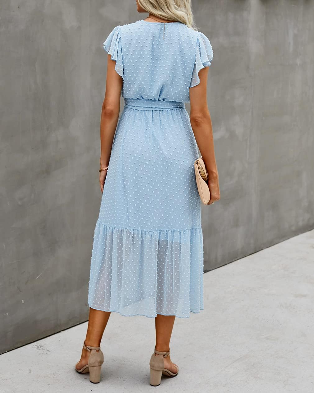 BTFBM Women Summer Bohemian Floral Casual Wrap V Neck Ruffle Cap Sleeveless Belt A-Line Pleated Hem Midi Sun Dress White