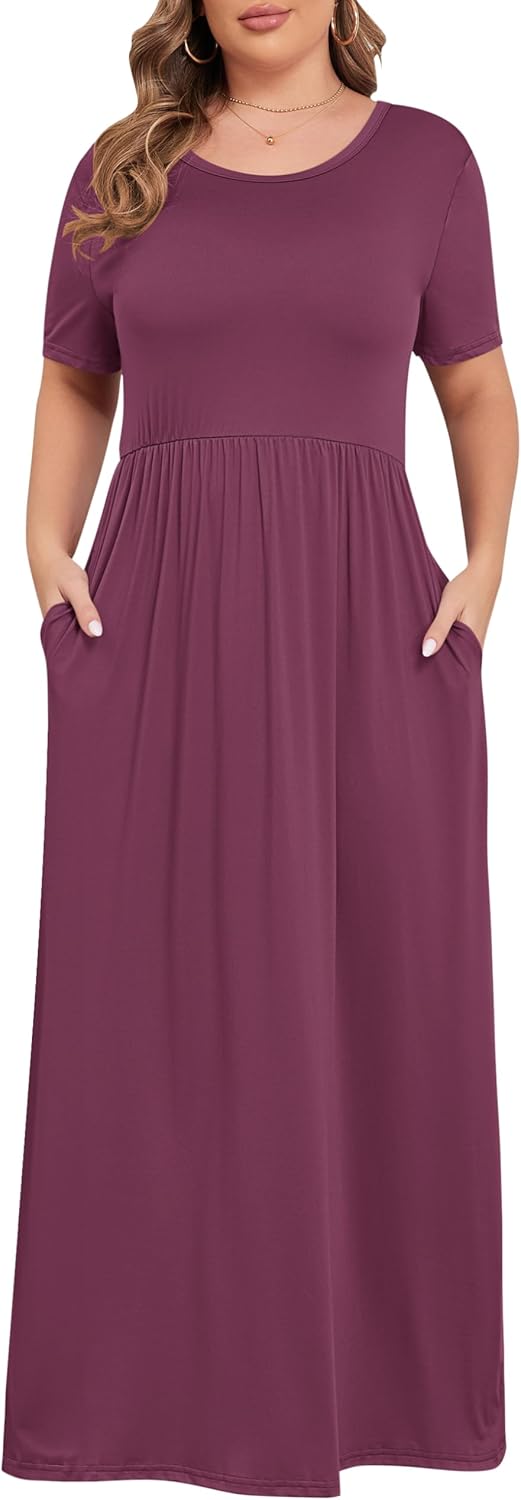 KARALIN Women’s Plus Size Maxi Dresses for Curvy Women Summer Casual Short Sleeve 2025 Long Dress 14W-26W