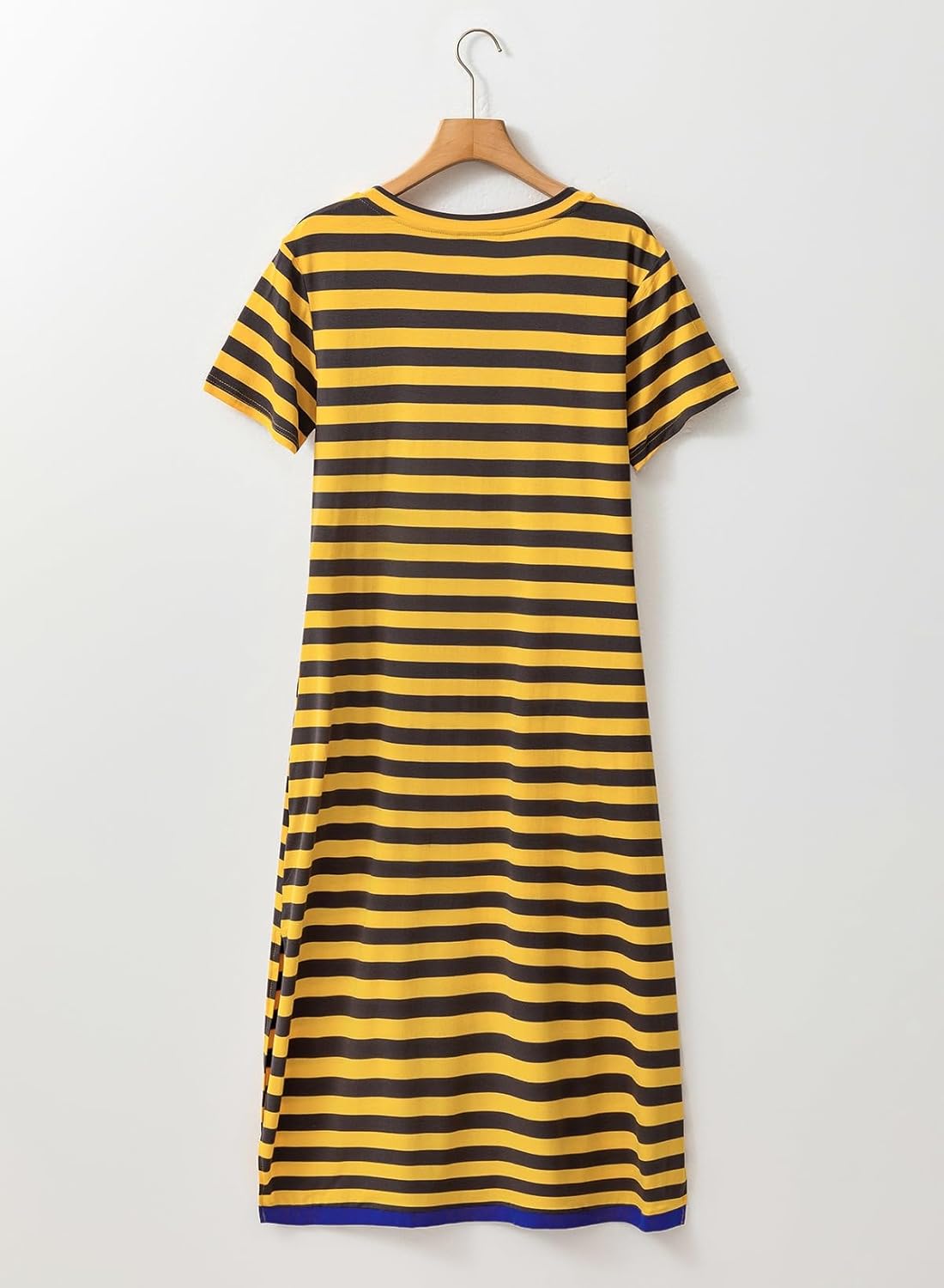 Dokotoo Summer Dress Casual Womens Fashion Short Sleeve Maxi Dress T Shirt Dress Striped Long Color Block Maxi Dress