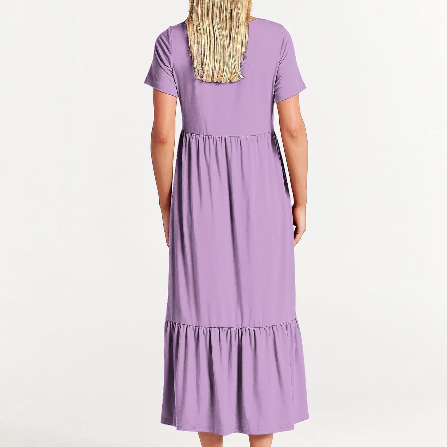 XUNRYAN Summer Dresses for Women 2024 Casual Calf Length Maxi Dress Pleated Flowy Tiered Swing Beach Sundress with Pockets