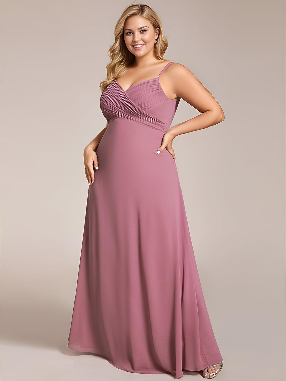Ever-Pretty Women's Summer Chiffon Pleated Plus Size Bridesmaid Dresses Sleeveless Formal Gown with Spaghetti Straps