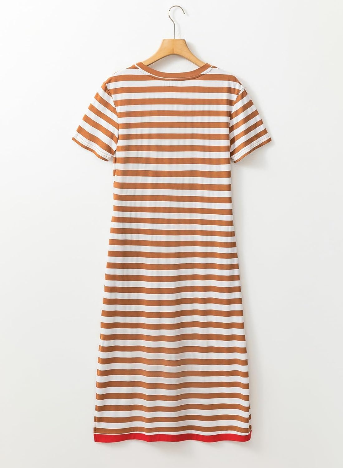 Dokotoo Summer Dress Casual Womens Fashion Short Sleeve Maxi Dress T Shirt Dress Striped Long Color Block Maxi Dress