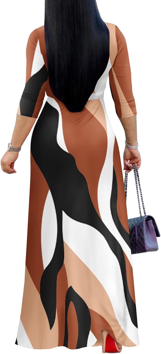 FANDEE Plus Size Maxi Dress for Women Casual Summer Sundress V-Neck 3/4 Sleeve