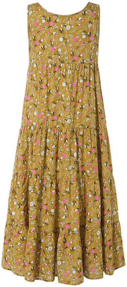 Ceboyel Women Boho Floral Maxi Dresses Flowy Tank Dress Sleeveless Smocked Sundresses Trendy Casual Beach Long Sun Dress