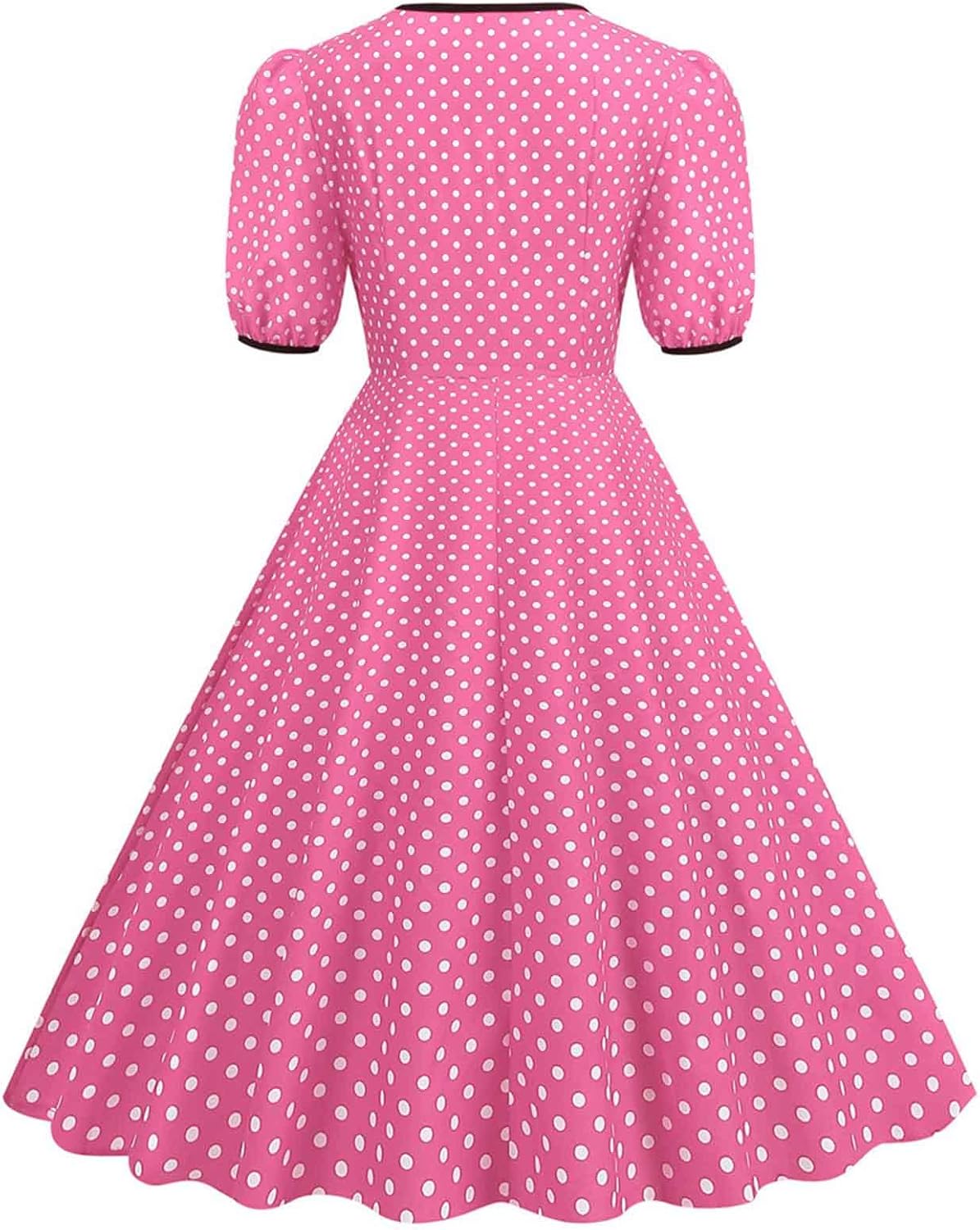 Women Double Breasted Notch Lapel 50s Vintage Short Sleeve Cocktail Swing Dress Polka Dot 1950s Rockabilly Prom Dress