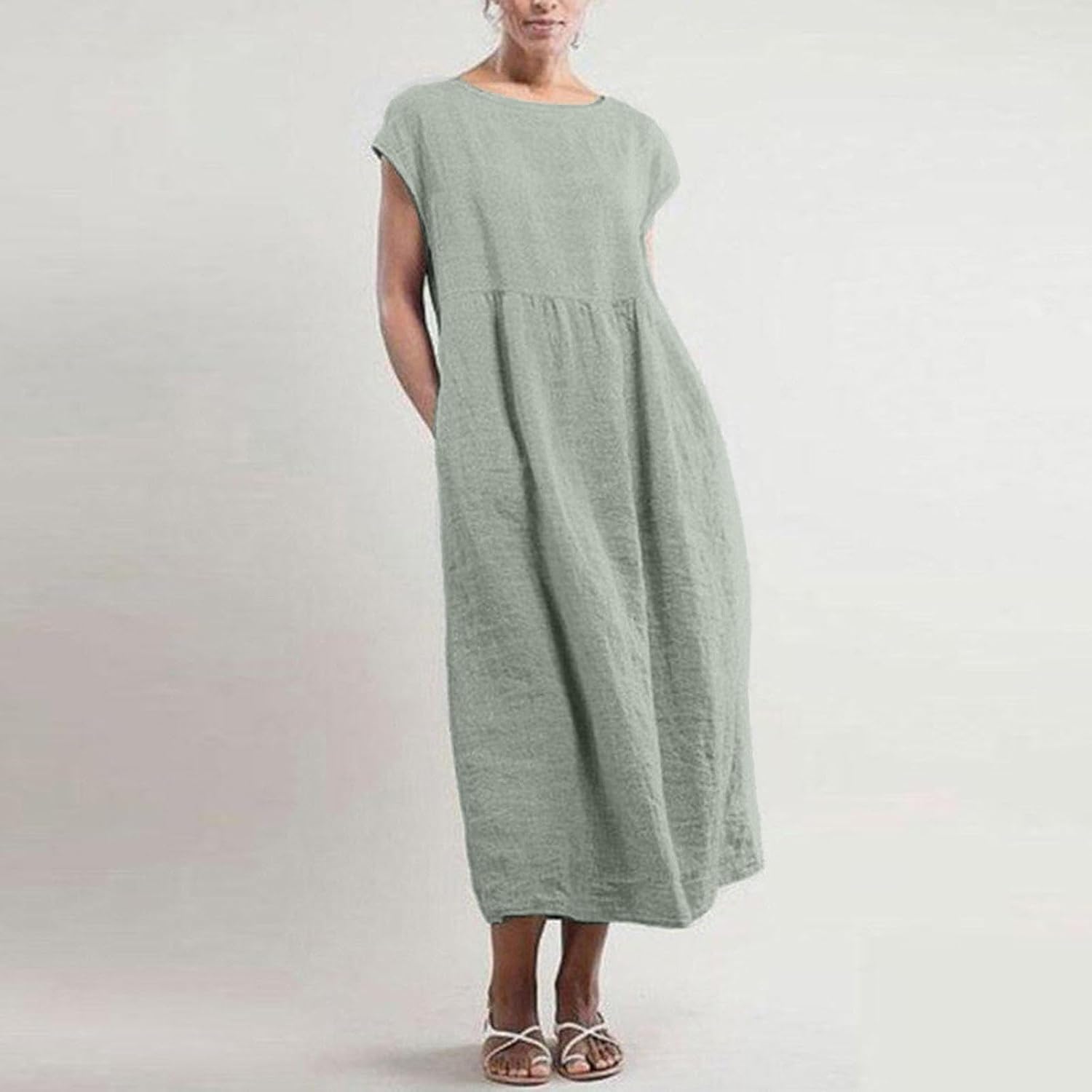 Linen Dresses for Women 2025 Summer Fashion Solid Color Sleeveless Dresses Beach Flowy Maxi Dresses Casual Sundress
