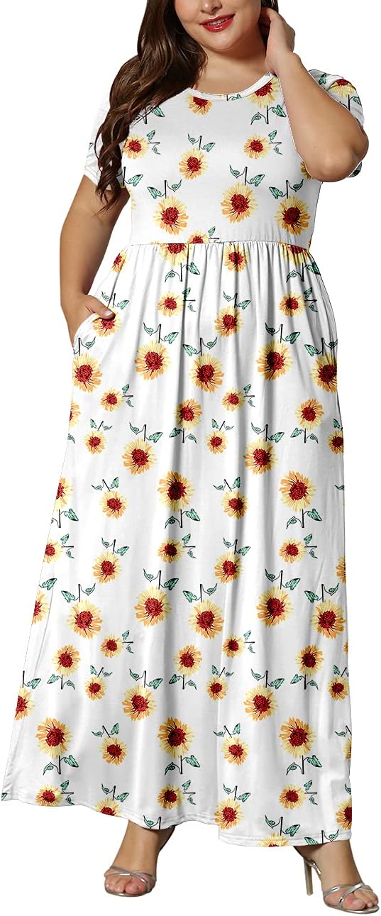 KARALIN Women’s Plus Size Maxi Dresses for Curvy Women Summer Casual Short Sleeve 2025 Long Dress 14W-26W