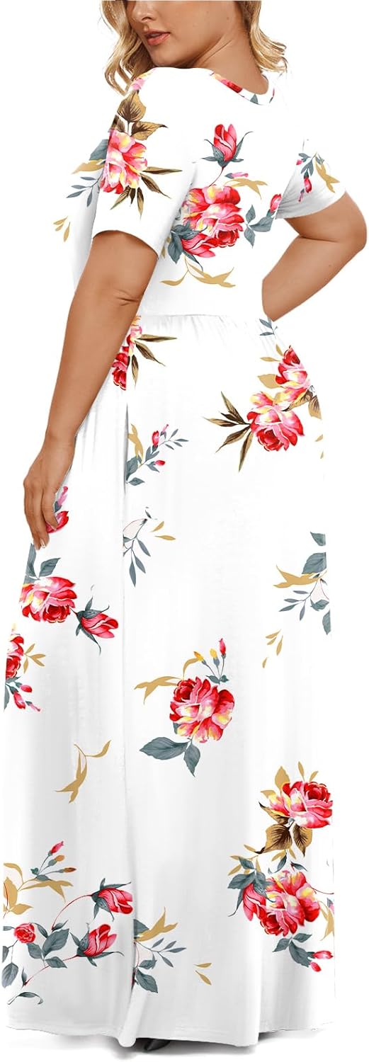 LONGYUAN Women's Plus Size Maxi Dresses for Curvy Women Summer Short Sleeve Casual 2025 Long Dress XL-6XL
