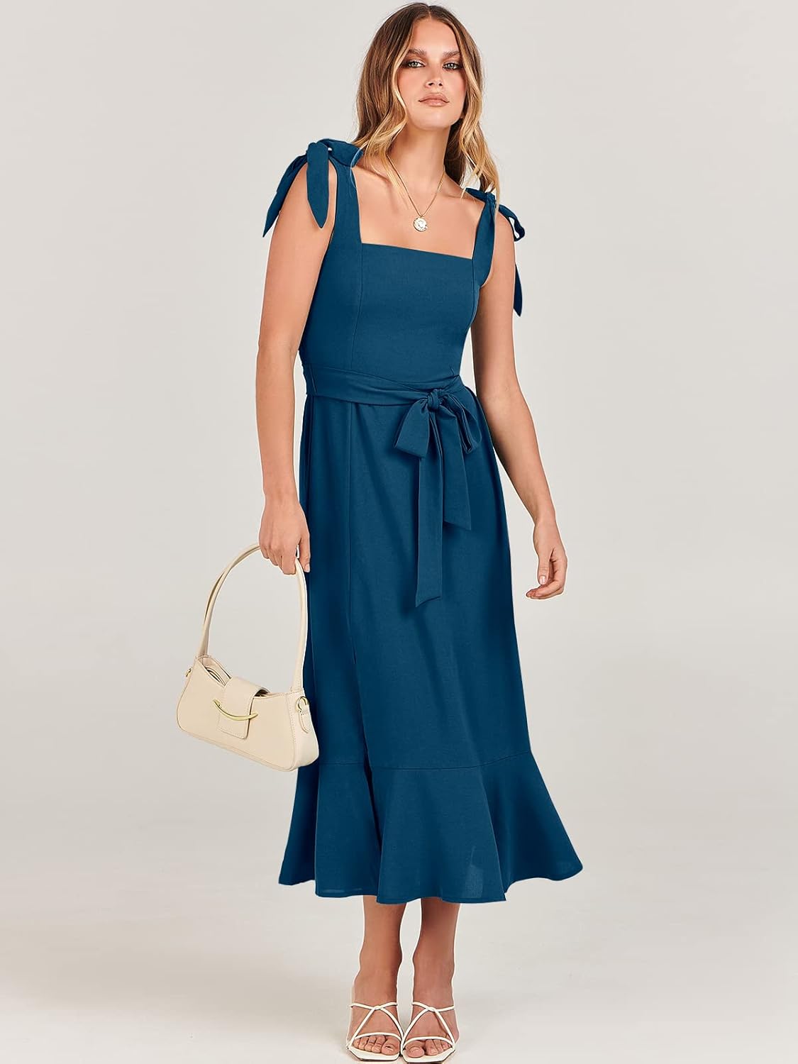 ANRABESS Women's Square Neck Ruffle Split Midi Elegant Formal Wedding Guest Cocktail Bridesmaid Graduation Party Dresses