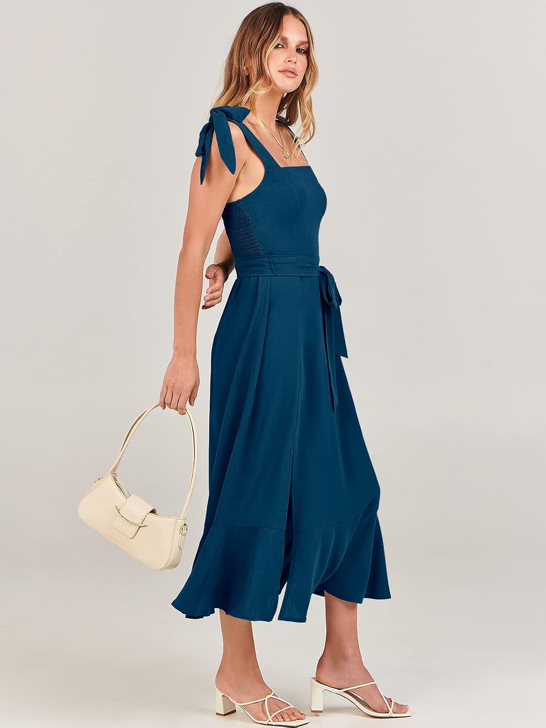 ANRABESS Women's Square Neck Ruffle Split Midi Elegant Formal Wedding Guest Cocktail Bridesmaid Graduation Party Dresses