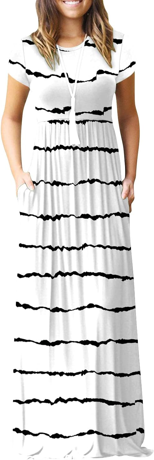 DEARCASE Maxi Dress for Women Short Sleeve Casual Summer Loose Plain Comfy Long Dresses with Pockets