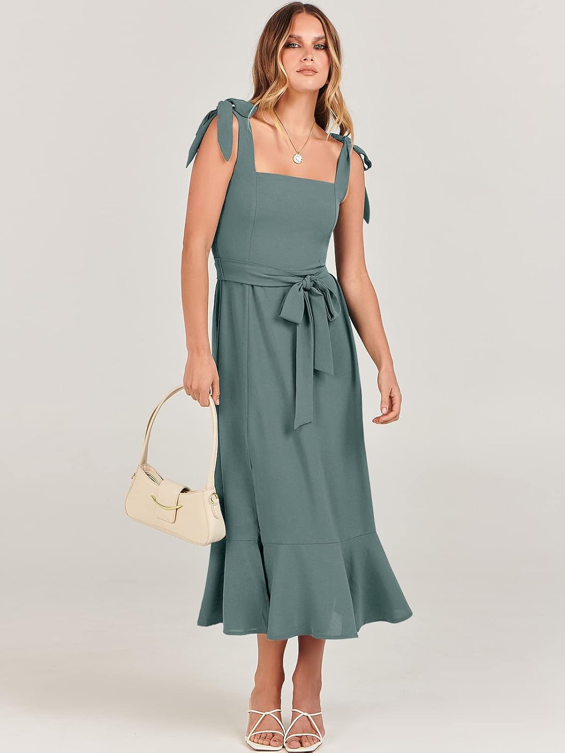 ANRABESS Women's Square Neck Ruffle Split Midi Elegant Formal Wedding Guest Cocktail Bridesmaid Graduation Party Dresses
