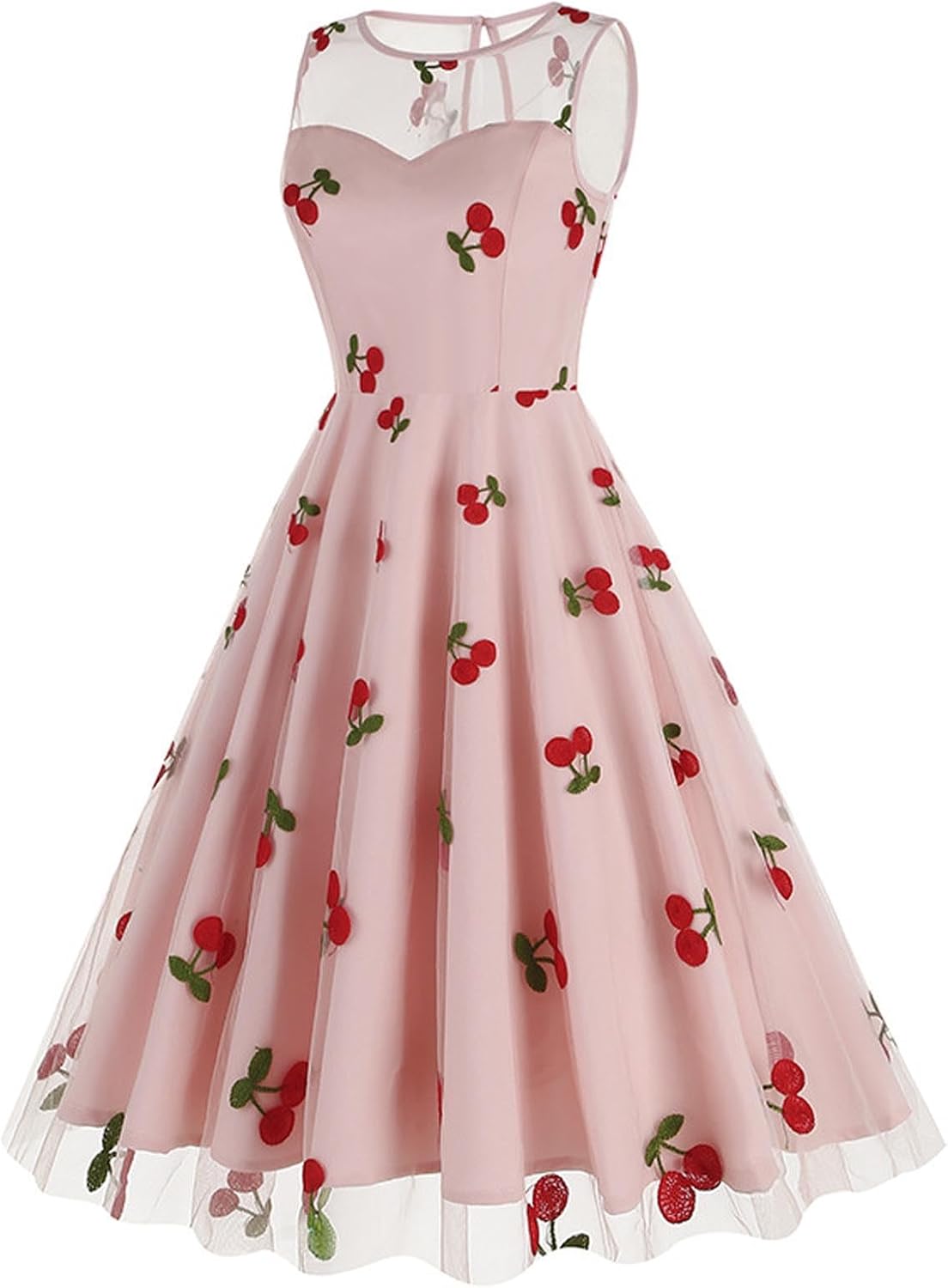 HGps8w Vintage Cocktail Dress for Women, Elegant Butterfly Embroidered Lace V Neck Sleeveless A-Line Party Swing Dresses