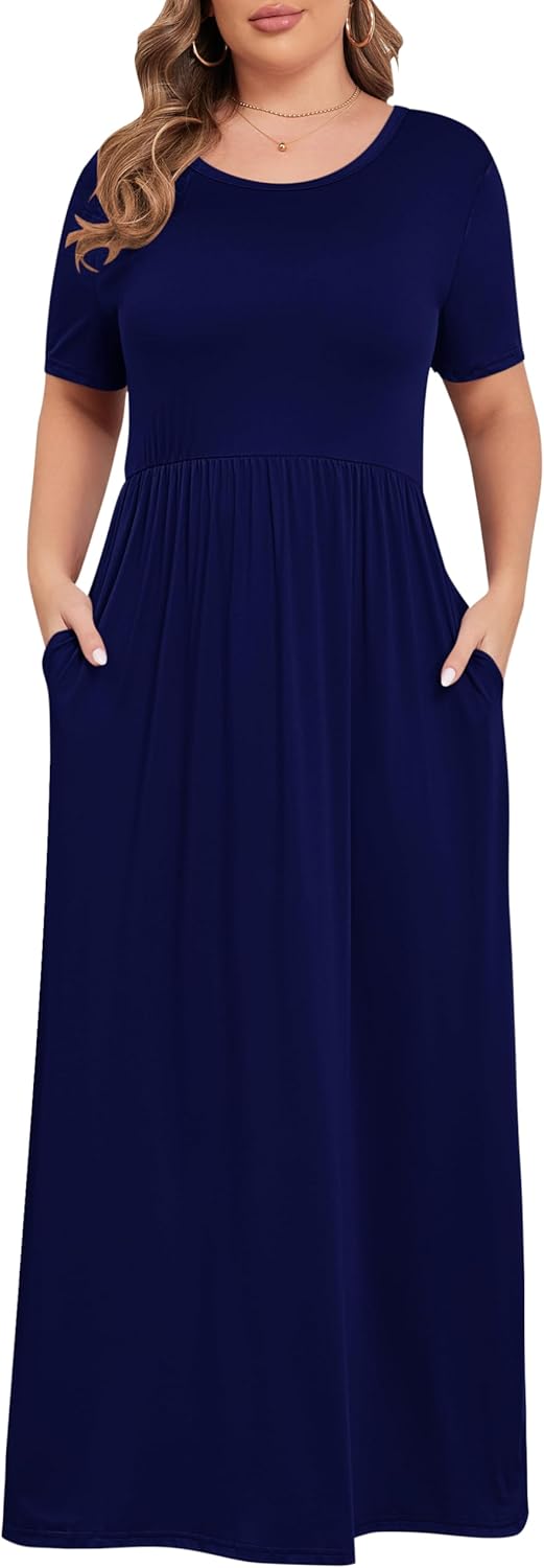 KARALIN Women’s Plus Size Maxi Dresses for Curvy Women Summer Casual Short Sleeve 2025 Long Dress 14W-26W