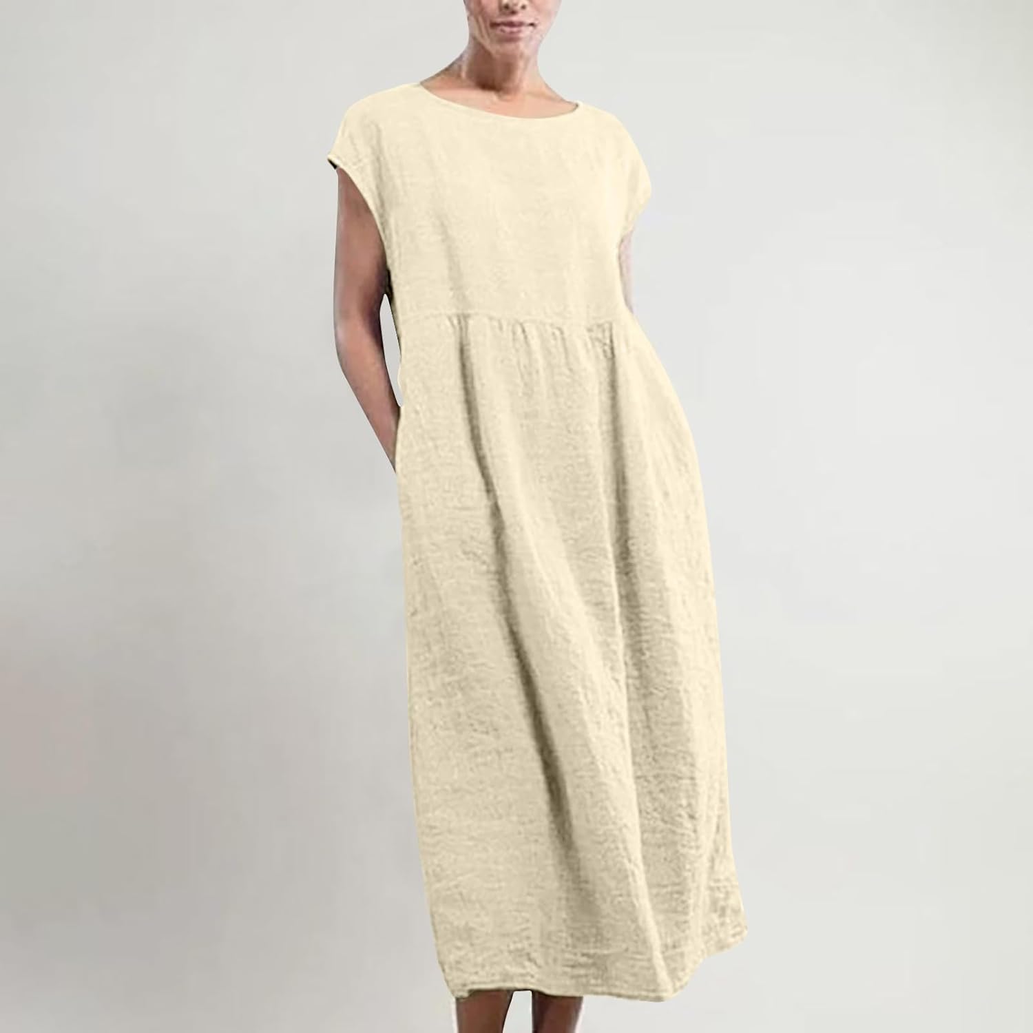 Linen Dresses for Women 2025 Summer Fashion Solid Color Sleeveless Dresses Beach Flowy Maxi Dresses Casual Sundress