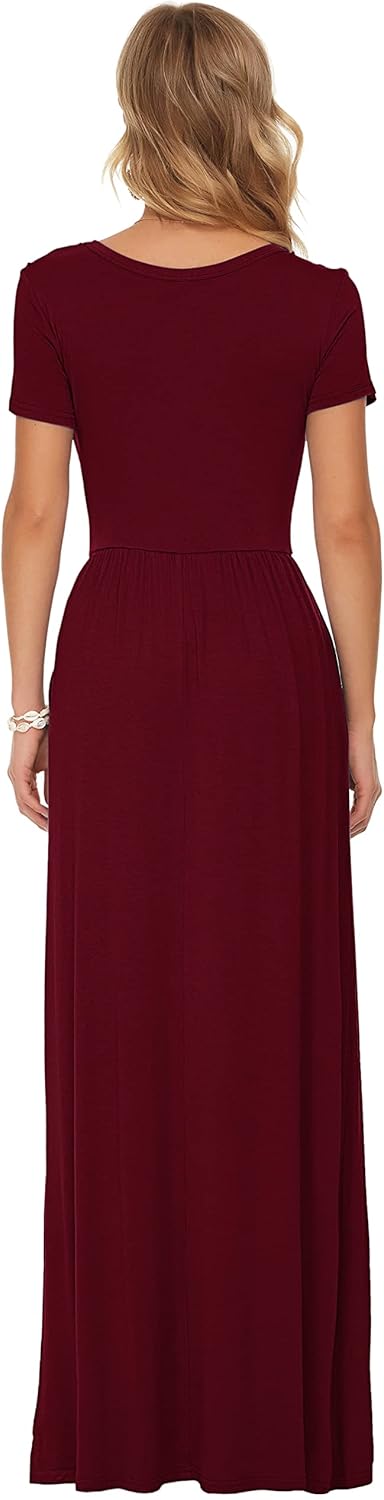 AUSELILY Women's Short Sleeve Loose Plain Casual Long Maxi Dresses for Women 2025