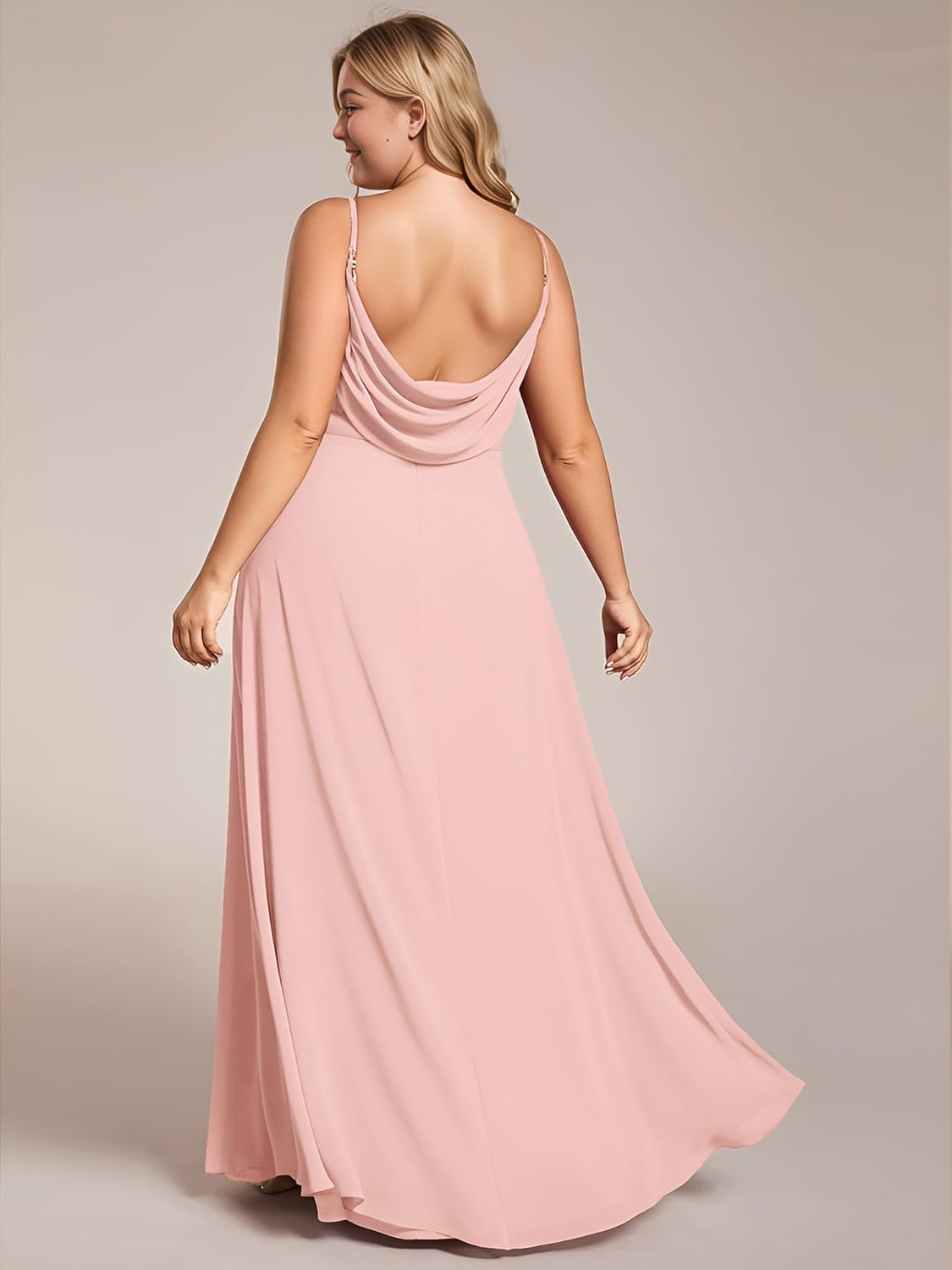 Ever-Pretty Women's Summer Chiffon Pleated Plus Size Bridesmaid Dresses Sleeveless Formal Gown with Spaghetti Straps