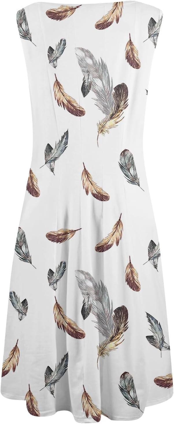 Womens Tank Sundress 2025 Casual Floral Print Tshirt Dress Swing Sleeveless Midi Dress Crewneck Pleated Summer Dresses