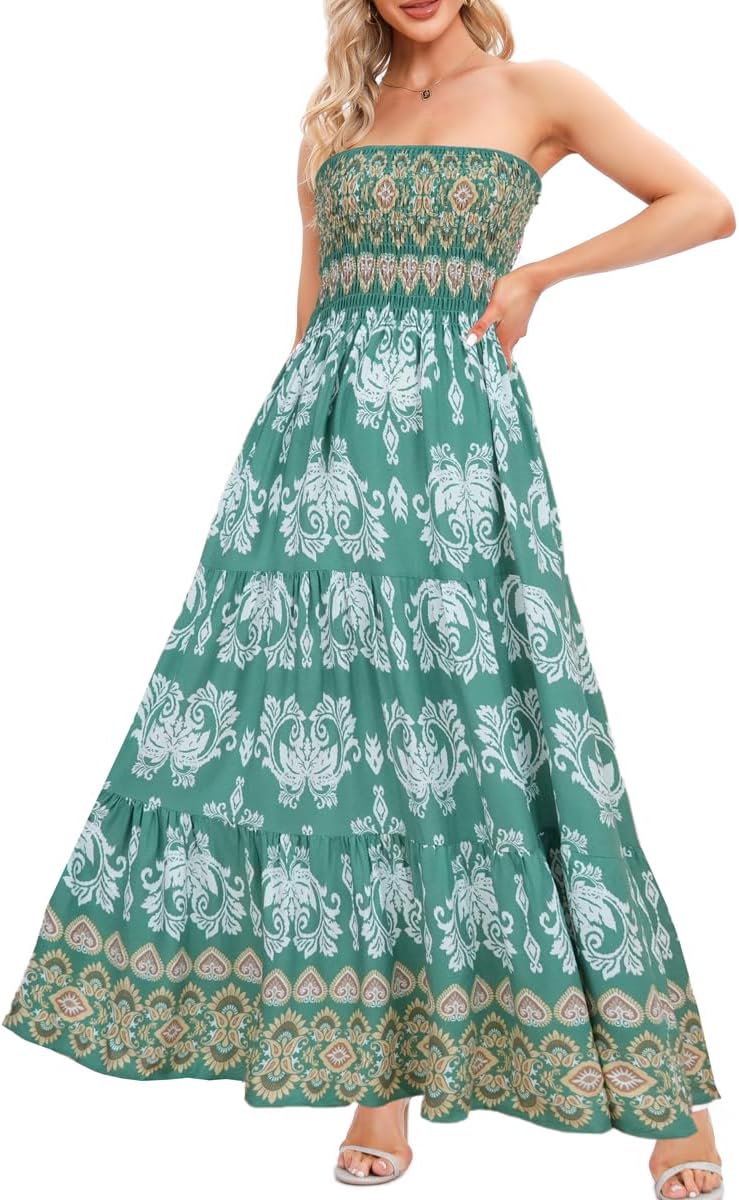 Women's Summer Strapless Tube Top Maxi Dresses Off Shoulder Boho Beach Long Dress
