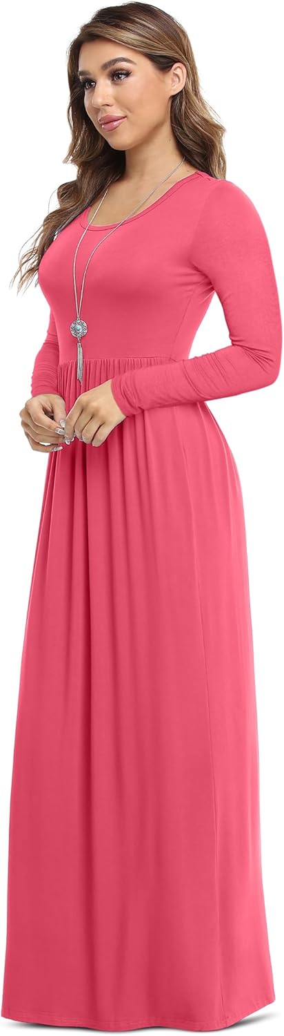 VIISHOW Women's Long Sleeve Loose Plain Maxi Dresses Casual Long Dresses with Pockets