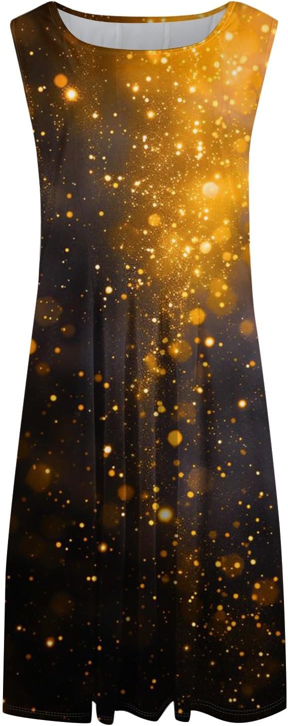 Womens Tank Sundress 2025 Casual Floral Print Tshirt Dress Swing Sleeveless Midi Dress Crewneck Pleated Summer Dresses