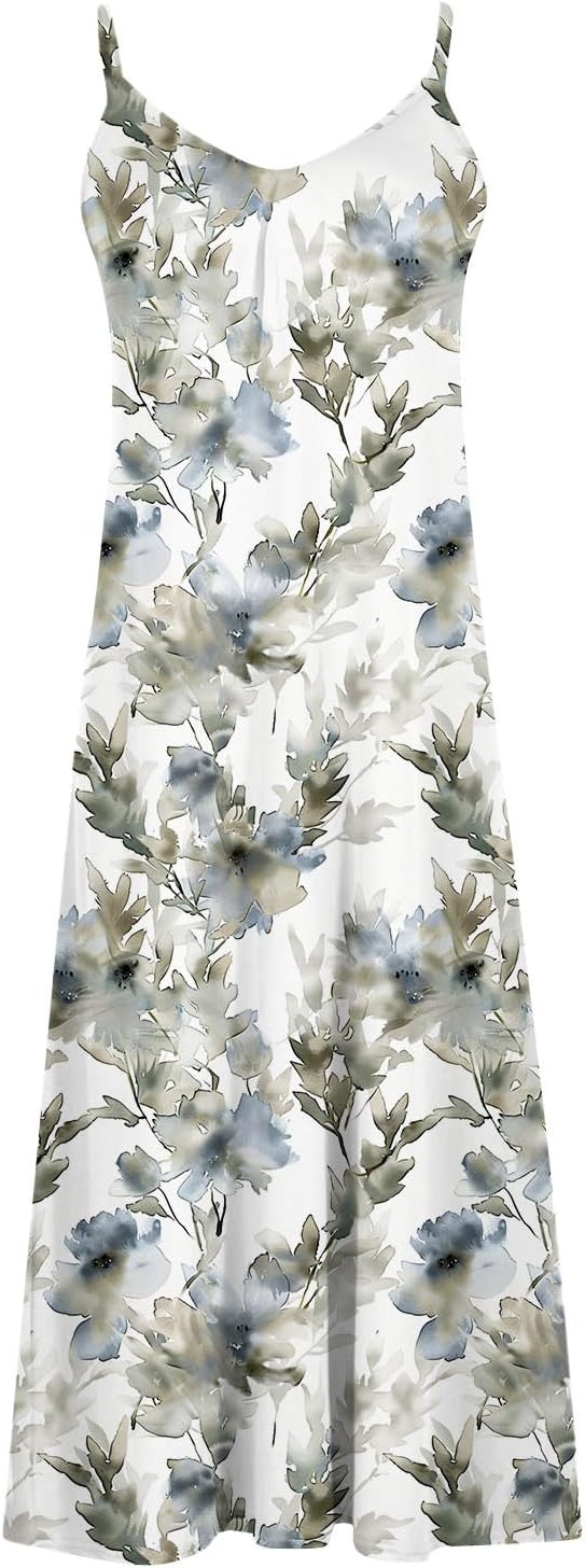 Womens Floral Maxi Dresses Spaghetti Strap Casual Summer Long Dress Vneck Flowy Boho Beach Sundress Vacation Outfits