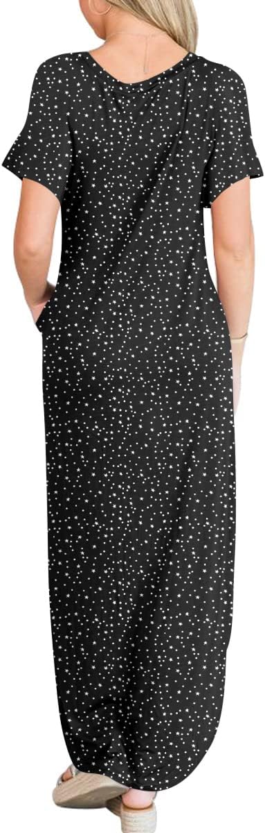 ANRABESS Women's Summer Casual Loose Short Sleeve Long T Shirt Dress Split Maxi Beach Sundress Travel Vacation Outfits