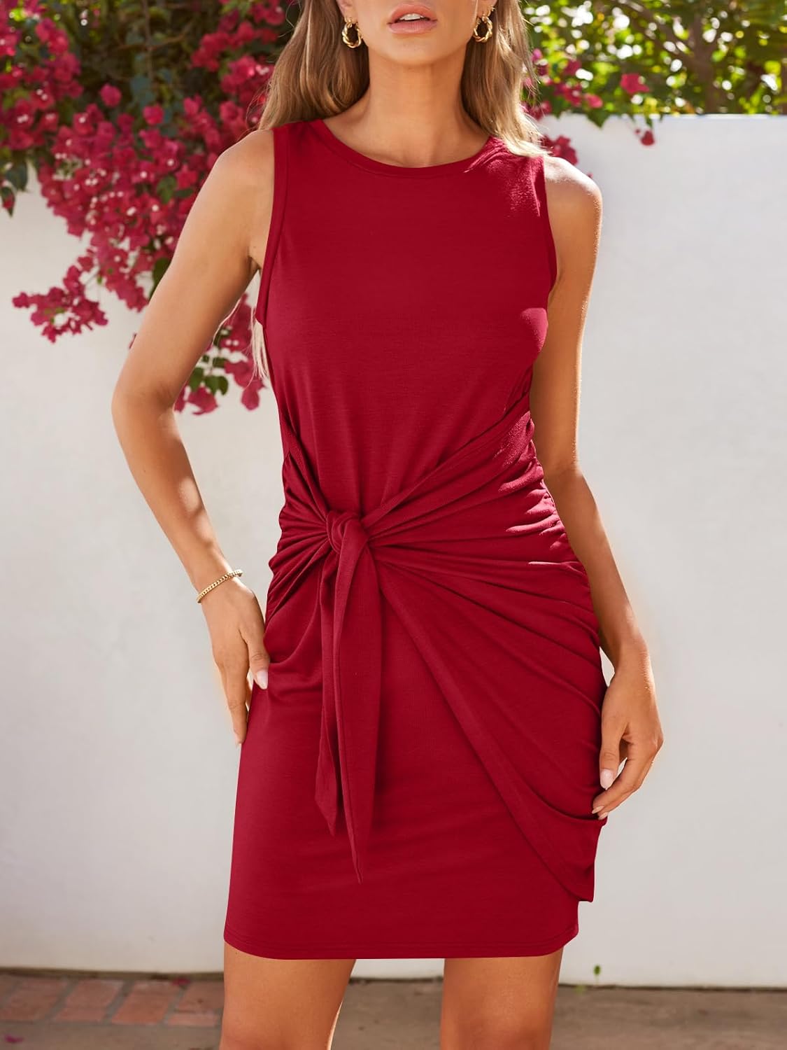 LILLUSORY Women's Casual Sleeveless Bodycon Beach Tank Ruched Mini Dresses