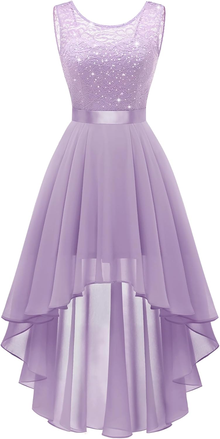 BeryLove Cocktail Prom Dresses 2025 Formal Wedding Guest Dresses Sleeveless Lace High Low Homecoming Dress
