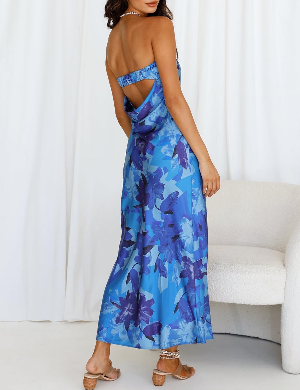 Realtix Satin Silk Backless Tube Tops Maxi Dress for Women Low Back Hollow Out Elegant Strapless Long Dresses Wedding Guest
