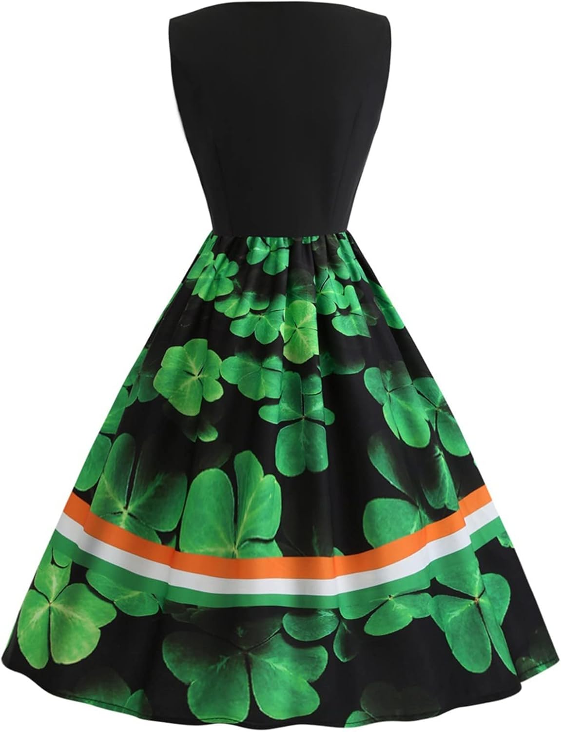 aihihe St Patricks Day Dress for Women A Line Pleated Hepburn Dress Lukcy Shamrock Print Irish Dress 2024 Vintage Dress