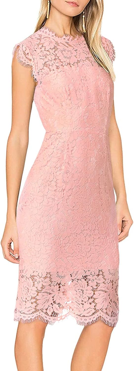 MEROKEETY Women's Sleeveless Lace Floral Elegant Cocktail Dress Crew Neck Knee Length for Party