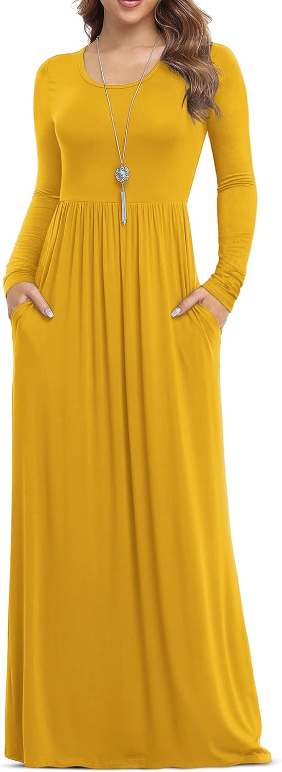 VIISHOW Women's Long Sleeve Loose Plain Maxi Dresses Casual Long Dresses with Pockets