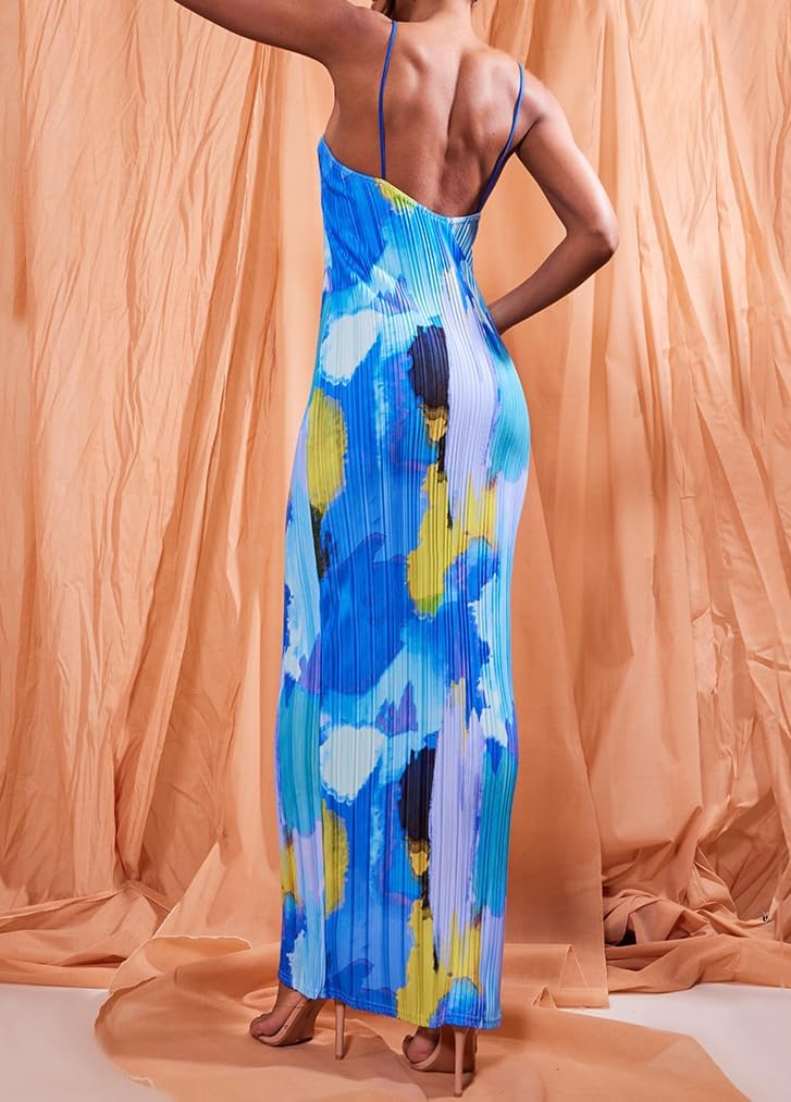 Cowl Neck Dress Sexy Strap Shoulder Pleated Maxi Dresses Summer Wedding Guest Dresses for Women